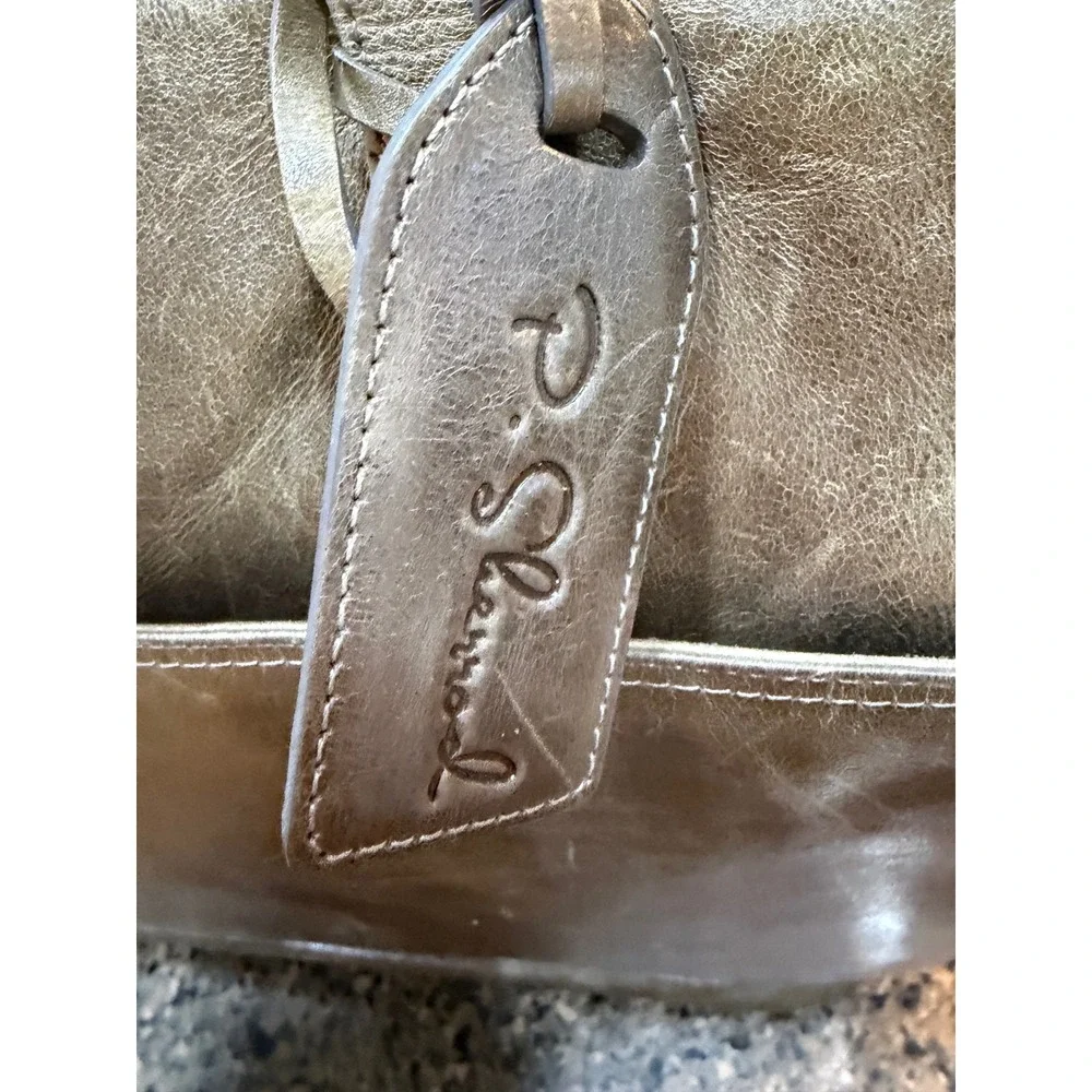 P Sherrod‎ Leather Tote Bag Gray Pebbled Top Zip Work Laptop Office